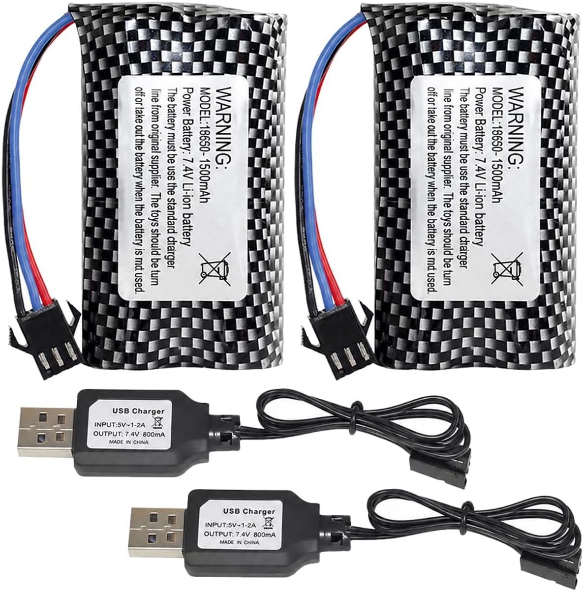 Batterijen 7,4 V met SM-3P-aansluiting, formaat 18560 RC voertuigen, oplaadbare Li-ion batterij 7,4 V voor op afstand bestuurde voertuigen, drones, tanks en