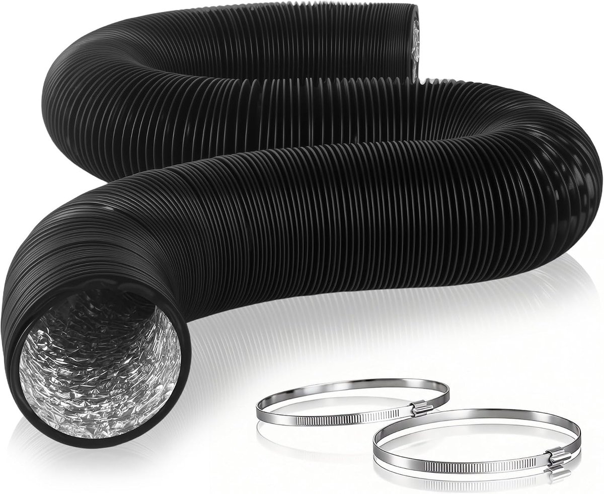 75 mm 5 m PVC aluminium buis flexibele slang met 2 slangklemmen, hittebestendige en slijtvaste luchtslang voor terrasverwarmers, afzuigventilatoren