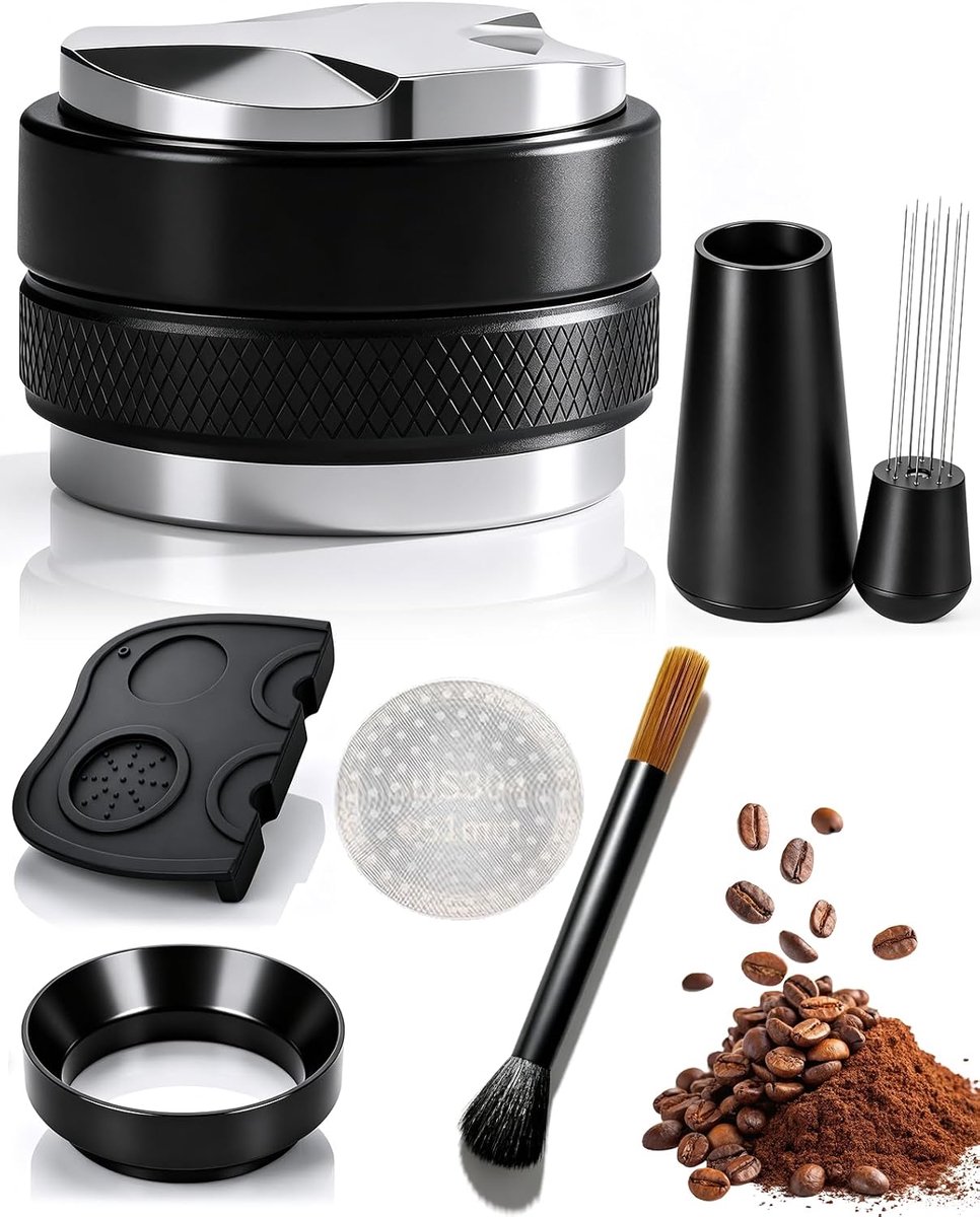 51 mm accessoires met zeefhouder, koffiedistributeur, 51 mm, espresso leveler tool, complete barista-set met WDT-gereedschap, tamper, doseerring, puckscreen en reinigingsborstel voor DeLonghi Dedica