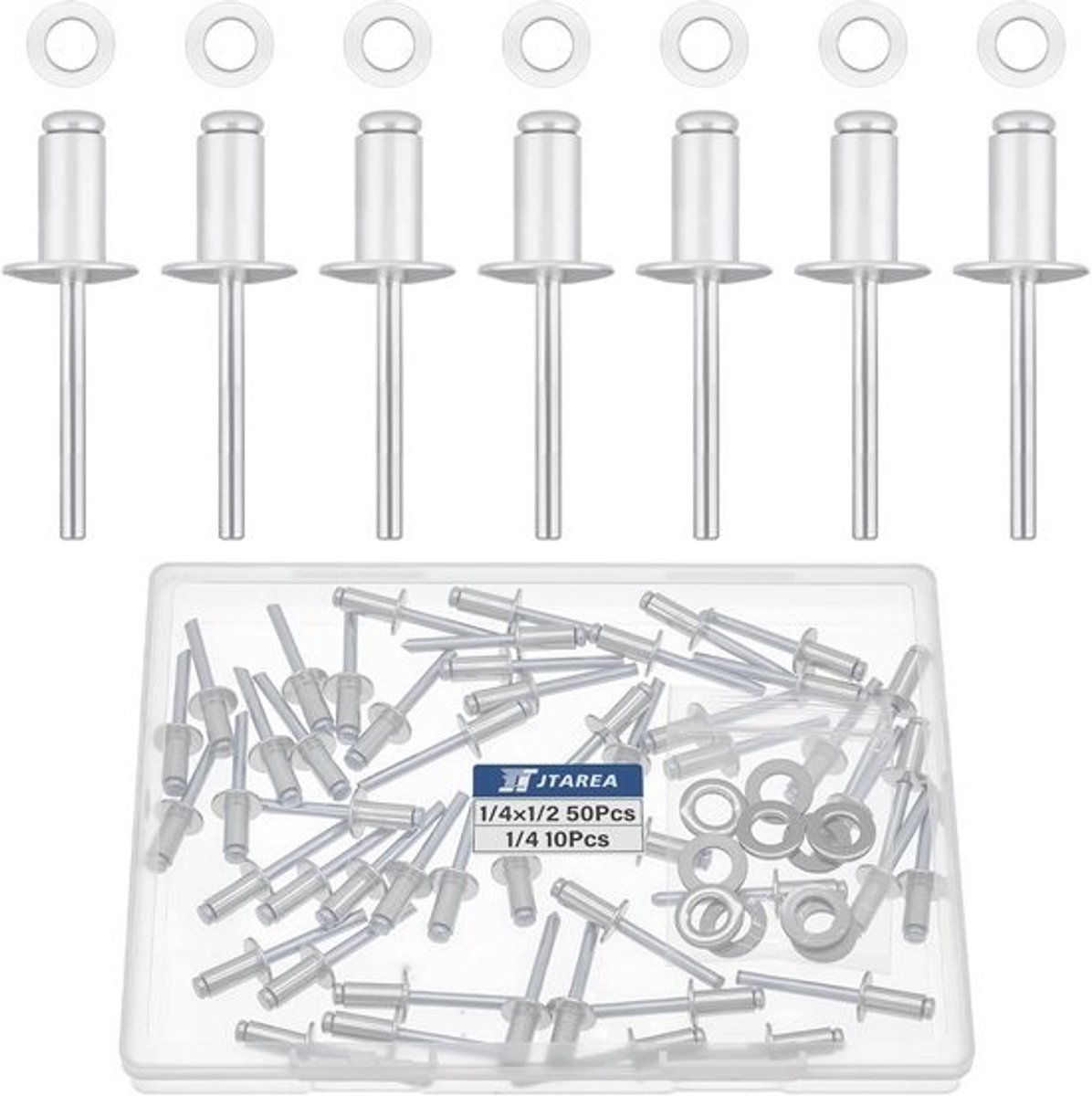 60 stuks aluminium blindklinknagels 6,4 × 12,7 mm met open punt