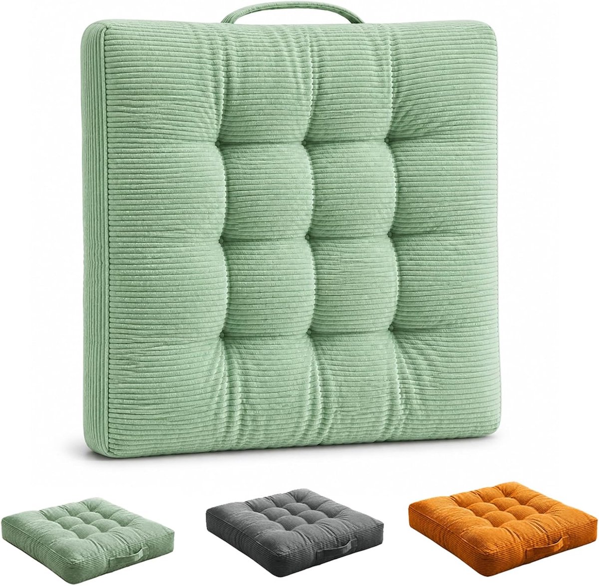 Zitkussen, 40 x 40 cm, zitkussen, tuinstoel, stoelkussen, outdoor, dik matraskussen van 100% katoen, 10 cm dikke vulling, gewatteerde kussen/vloerkussen voor tuin, balkon, terras (groen)