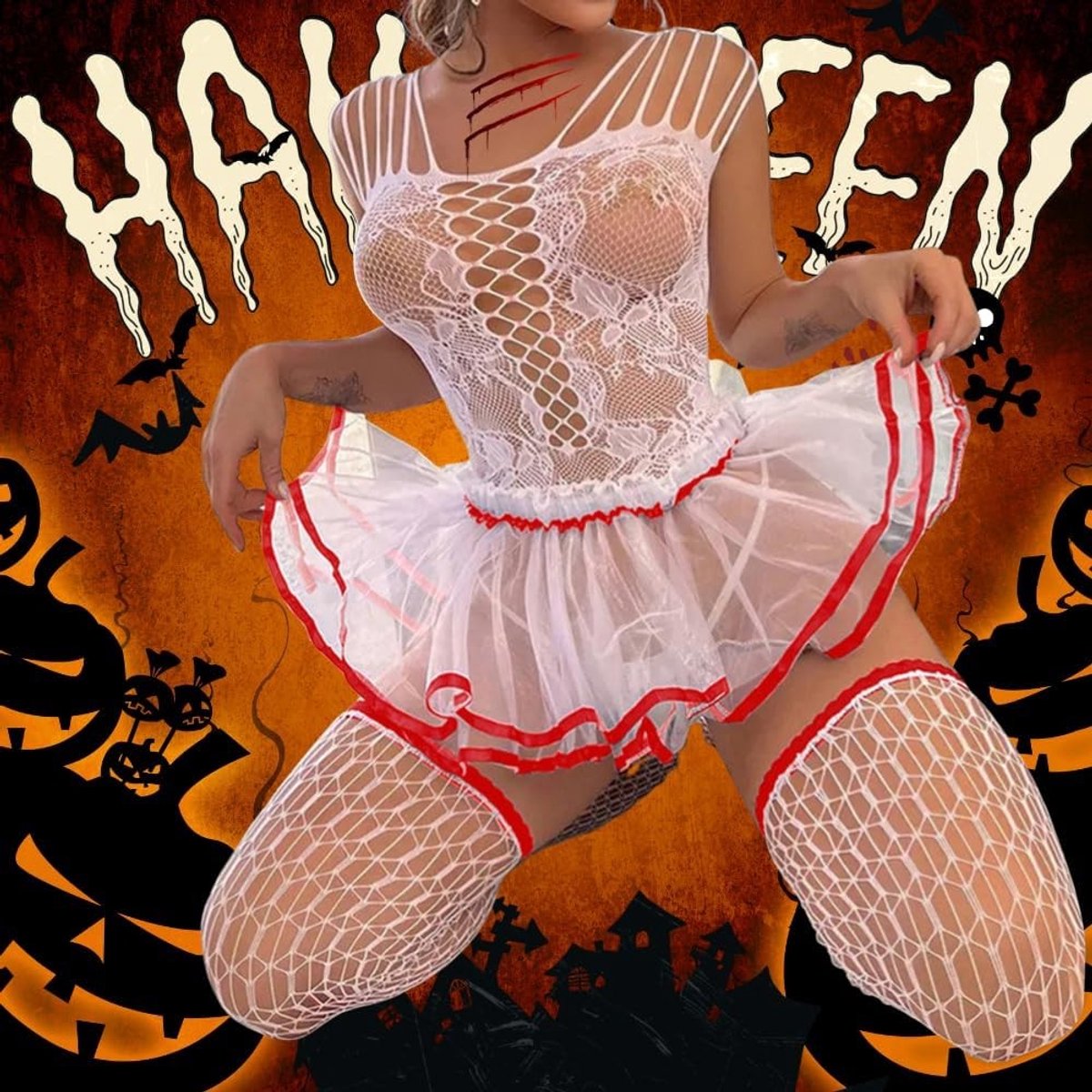 Sexy Lingerie Dames Kanten Bh met Ceintuur voor Rollenspel, V-Hals en Bandage String