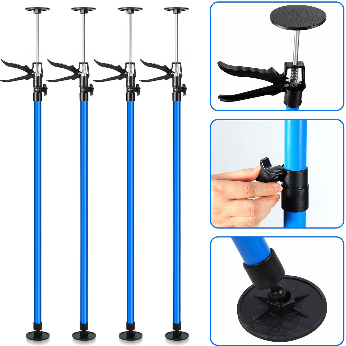 4x Telescopische Plafondsteun Montagesteun 115-290 cm - Bouwstempel met Eenhandbediening - 50 kg per Steun - Blauw - Gipsplaat