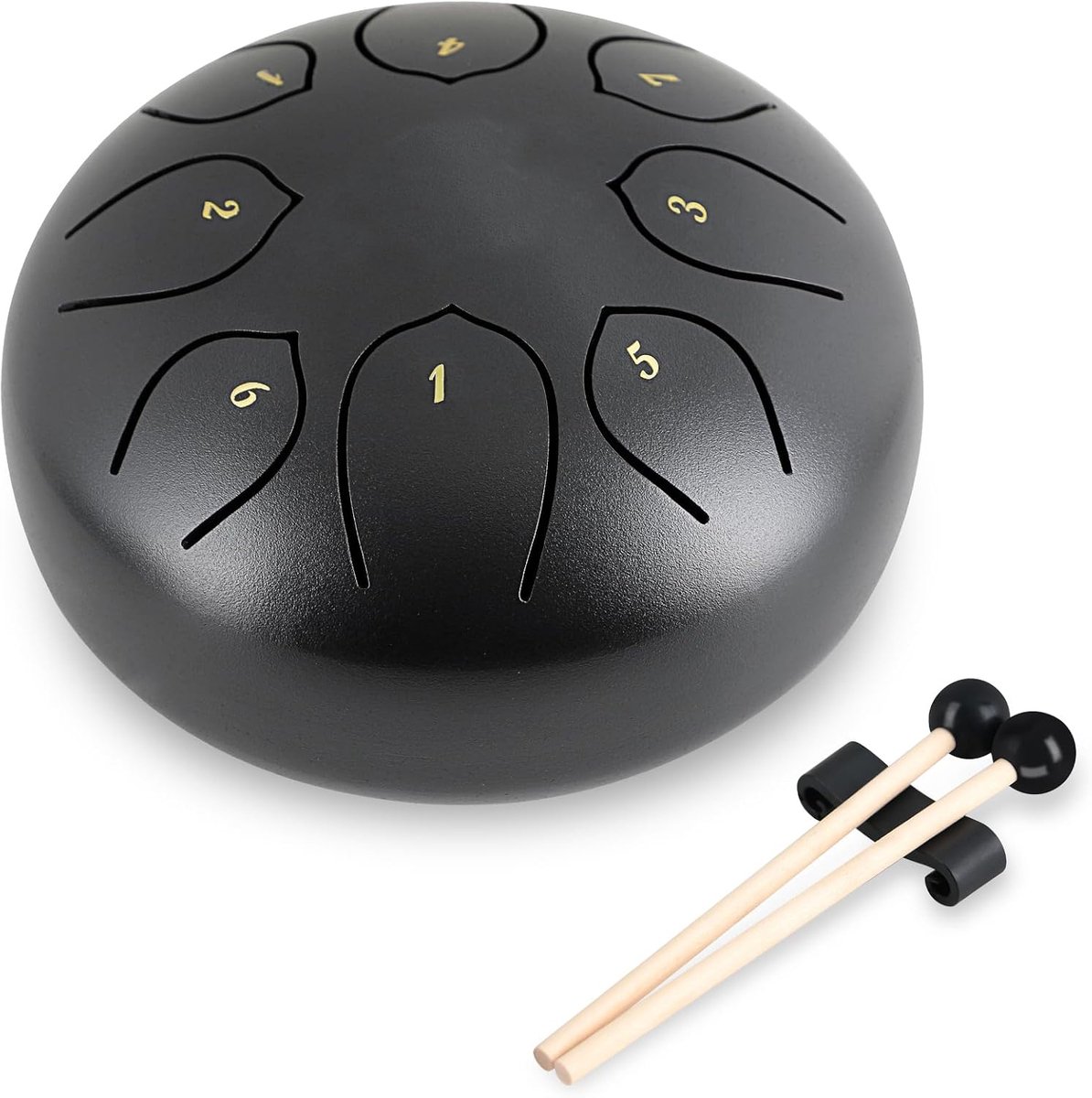 Percussie - Handpan -Handpan Drum - Steel Tongue Drum - BRegentrommel voor buiten - Incl. Lesboek, Vingerdrums en Opbergtas - Muziektherapie - 16 × 16 × 9.5 cm - 6 inch - Geschikt om te ontspannen - Zwart