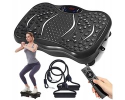 Trilplaat - Trilplaat Fitness - Vibration Plate - met Weerstandsbanden - 120 Instelbare Niveaus - LCD Display - Bluetooth Muziek - 150 kg - 54x32x13,5 cm - Vibratieplatform - Voor Buik & Benen & Billen - Vetverbranding