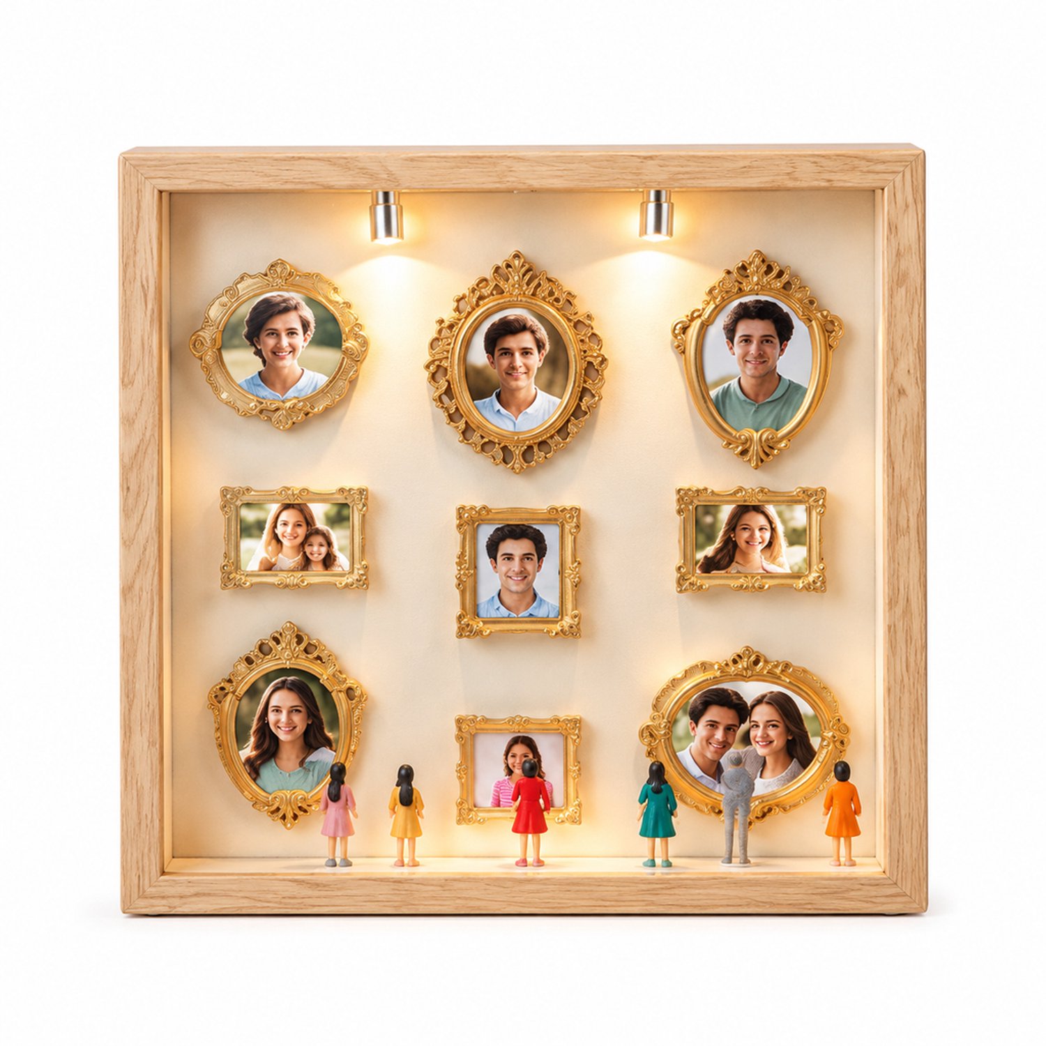 SWGOTA Witte 3D-presentatielijst van MDF, binnenmaat 20 x 25 cm, tafelmodel met 2 lampjes