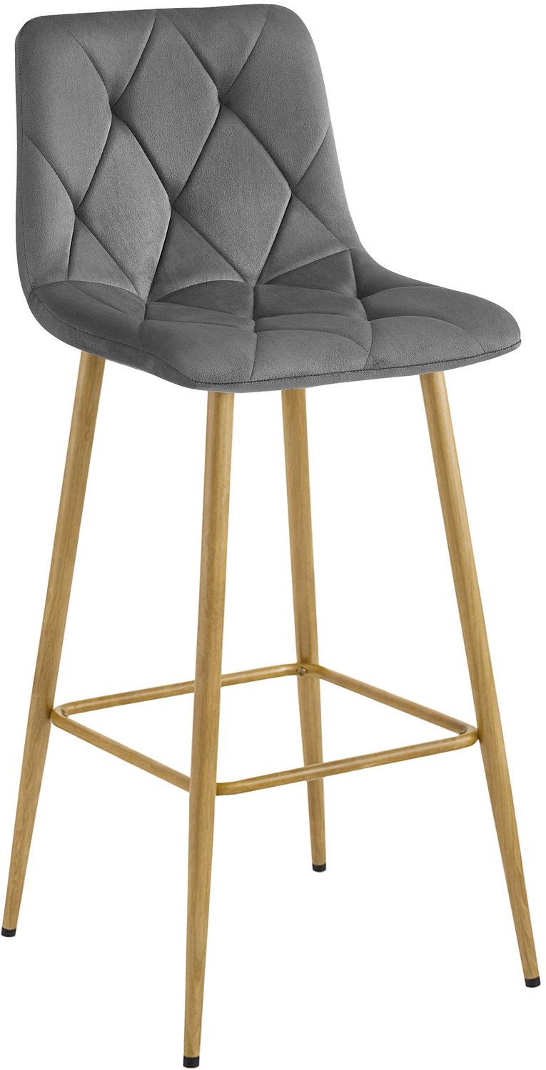 LEOBERT Barkruk NADO – Donkergrijs Velvet / Fluweel – Gestoffeerde Barstoel met Rugleuning en Voetsteun – Metalen Poten in Eikenlook – Modern Design – Voor Keukeneiland, Keuken, Bartafel en Thuisbar