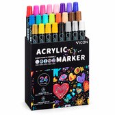Vicon 24 Premium Acrylstiften Dual Tip - Voor Volwassenen en Kinderen - Verfstiften - Tekenset - Twinmarkers - Stenen Schilderen met Acryl Markers