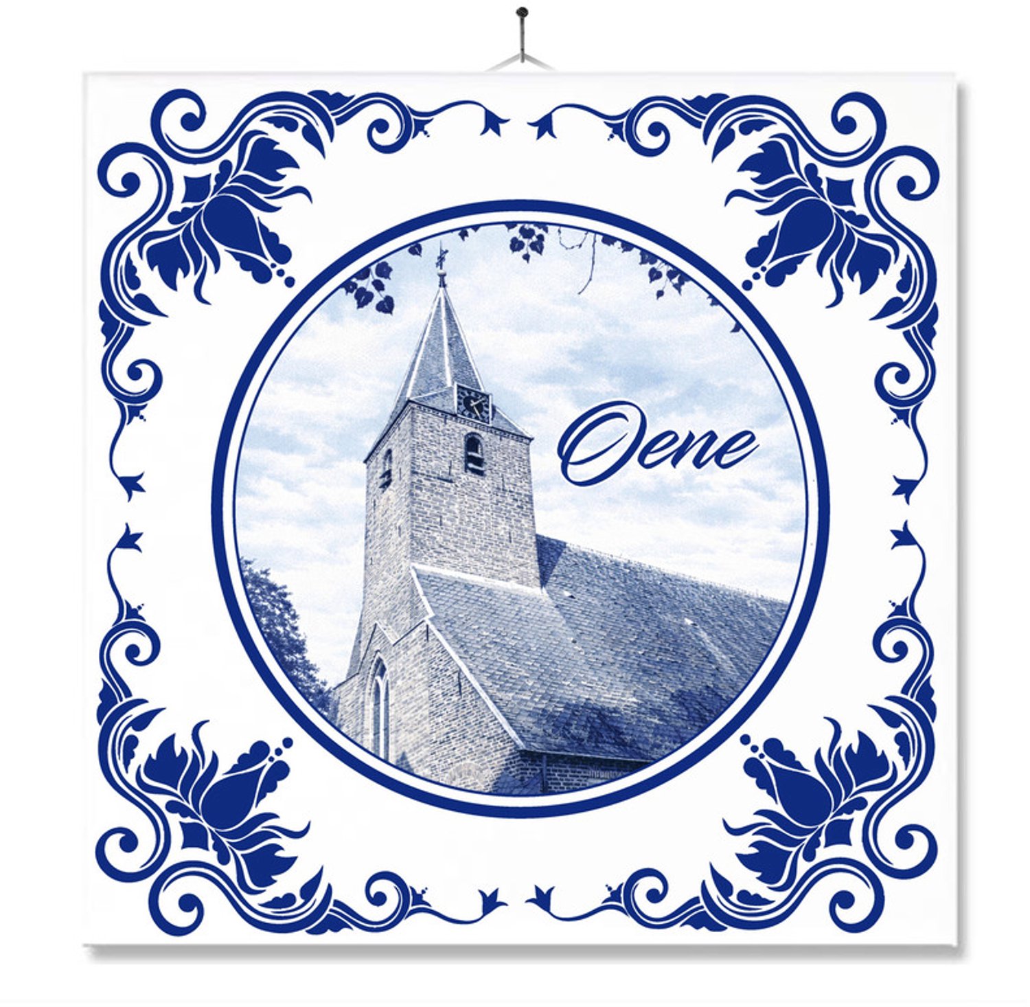 MC Living Tegel Met Opdruk | Oene | Delft Blauw | Cadeau | Inclusief Geschenkdoos | Standaard | Ophangsysteem Ontwerp 2