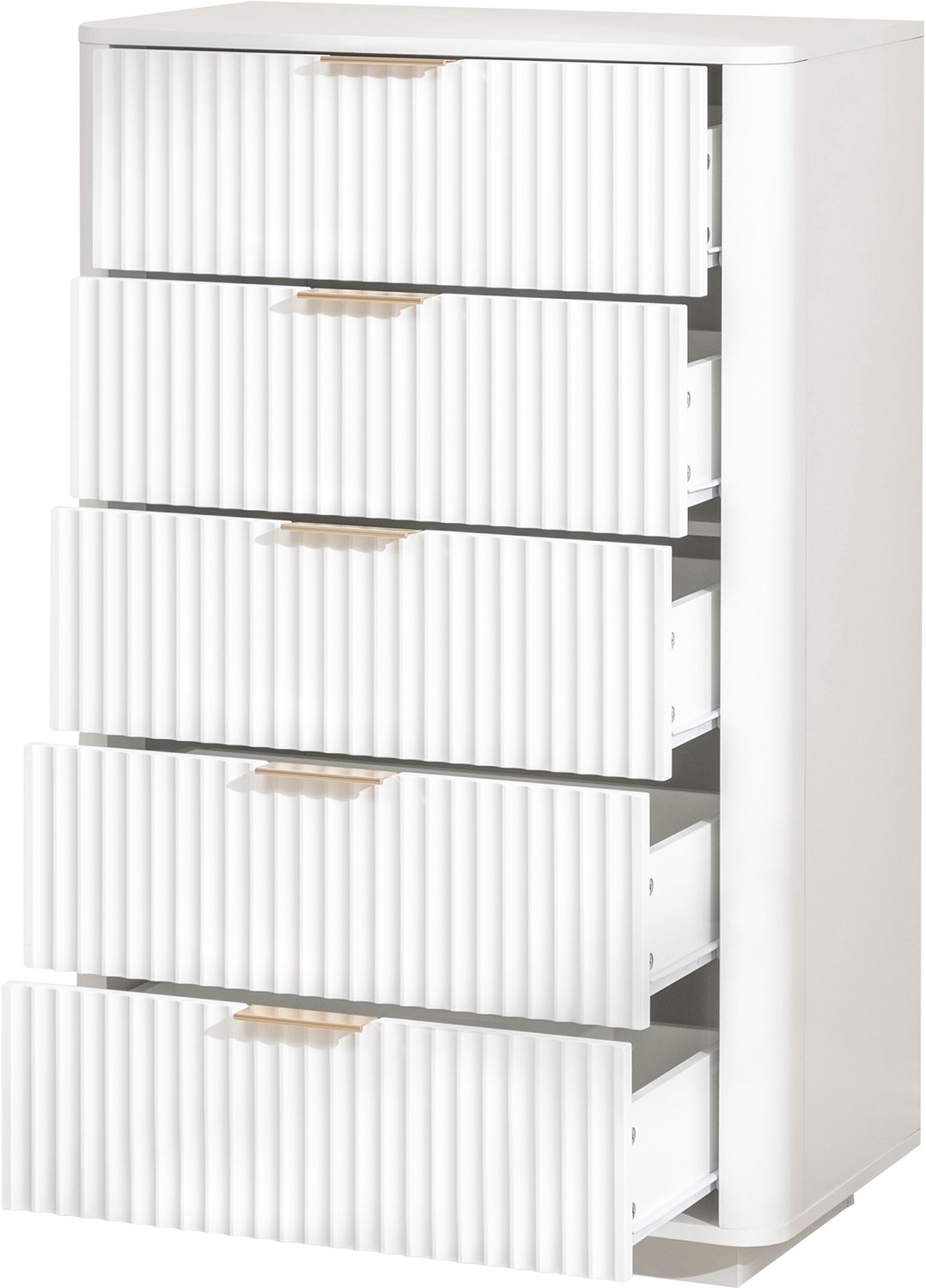 Ropilly Witte ladekast met 5 laden - 70 x 40 x 108 cm - Moderne MDF ladekast in wit - Zacht sluitende laden met metalen handgrepen - Voor slaapkamer of woonkamer
