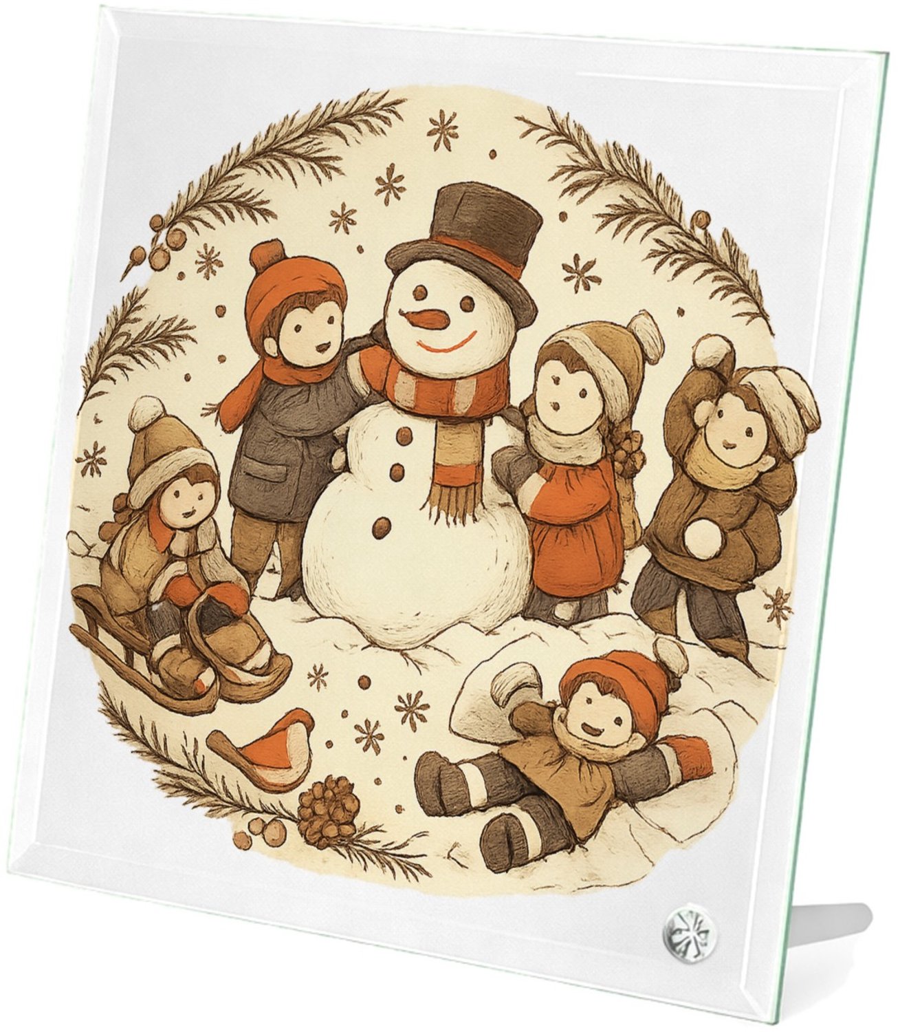 Mr Cadeautjes Glasframe 20 x 20 - design Een vrolijke all-over herfstwandeling met een dierlijke para | cadeau Wit