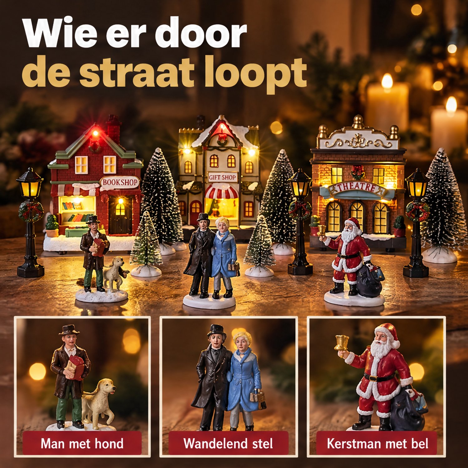 Levano Kerstdecoratie voor Binnen Set van 14 - Kerstverlichting op Batterij - Kersthuisjes met Verlichting - Kerstdorp Figuren - Kerstfiguren Binnen - Kerst Tafel Decoratie - Kerstboompjes Miniatuur - Kersttafereel - Winterdorp - Kerst Village – foto 4