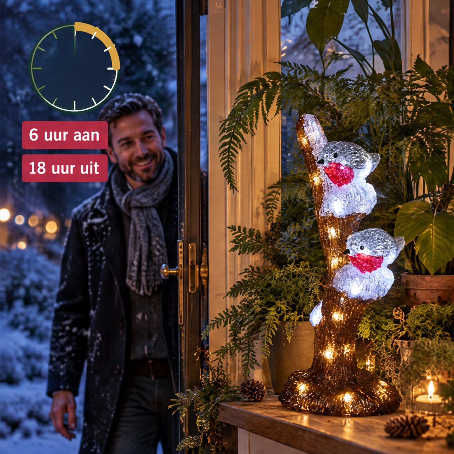 Levano Kerstverlichting Buiten Figuren - Kerstdecoratie voor Binnen en Buiten - Kerstverlichting op Batterij - Kerstlampjes met Timer - Kerstbeeldjes - Kerst Vogels op Tak - Kerst Tuin Decoratie - Acryl Kerstfiguur met LED - Sfeerverlichting – foto 4