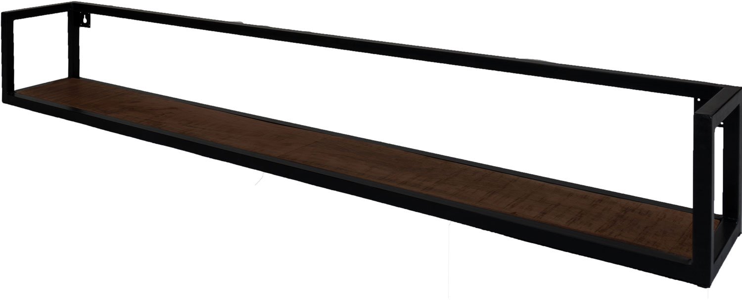 Home67 Wandplank Vintage 140 cm - Industriële Wandplank van Espresso Mangohout met Stalen Frame Zwart
