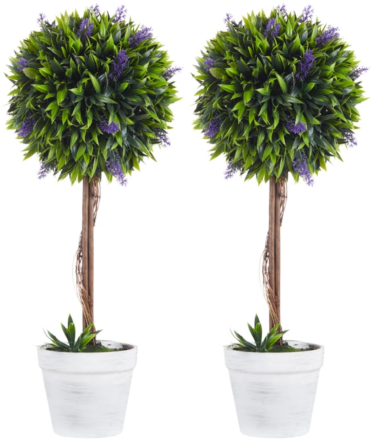 ZYLARO Kunstplanten - Set van 2 - Kunstlavendelstelen - Inclusief plantenbak en kunstmos - Wit groen en paars