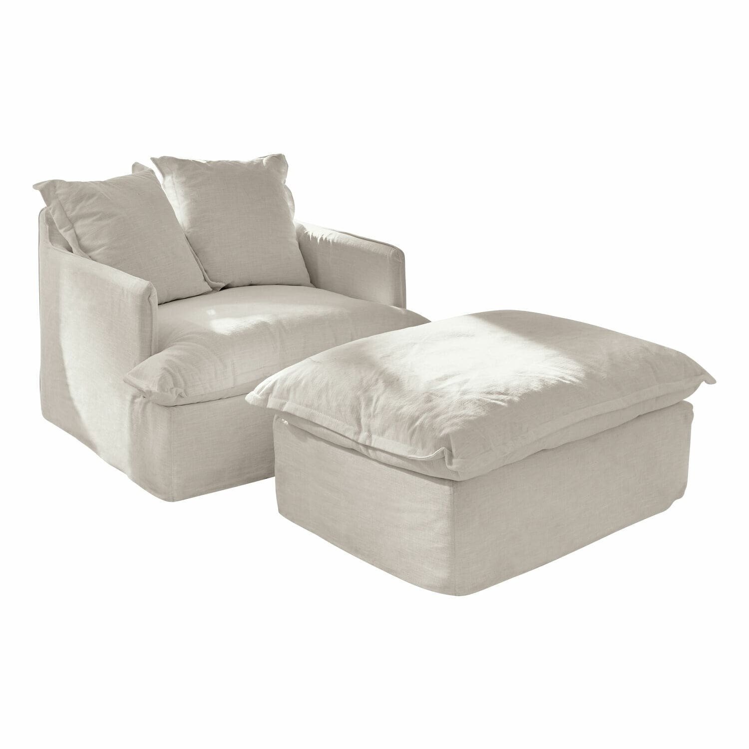 Loberon Fauteuil met hocker Avignon crème
