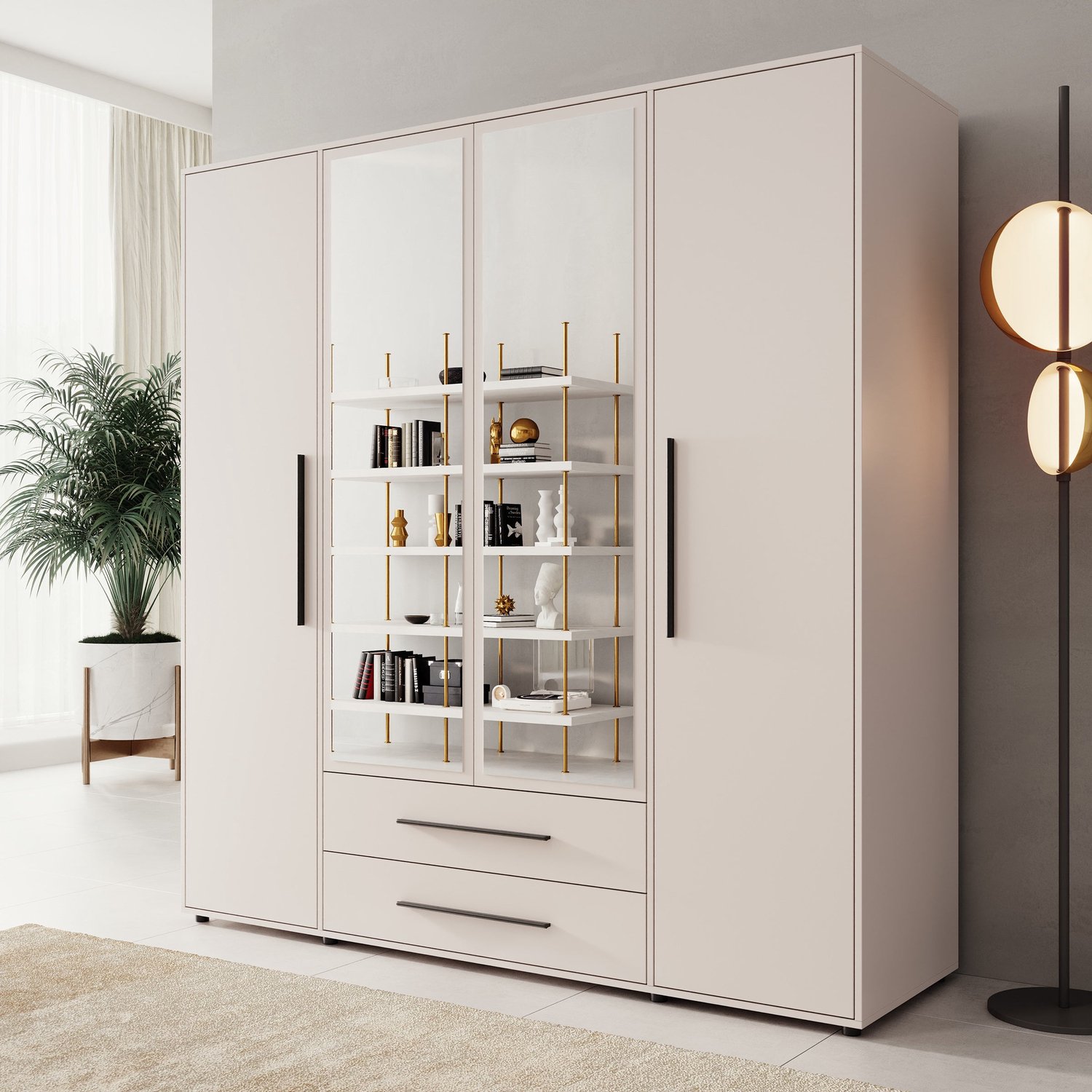 MEUBELLA Montalo - Kledingkast 4-deurs - Beige - 198x59x206 cm