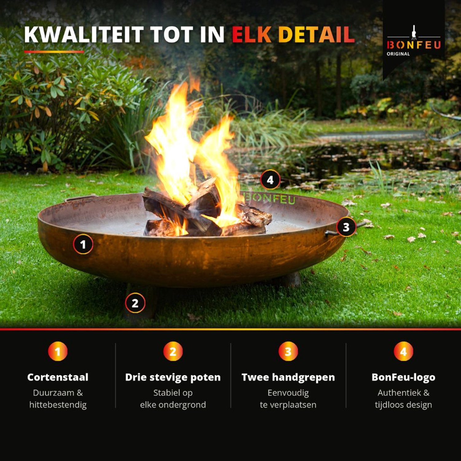 BonFeu BonBowl Plus Vuurschaal 80 cm - Cortenstaal 3 mm