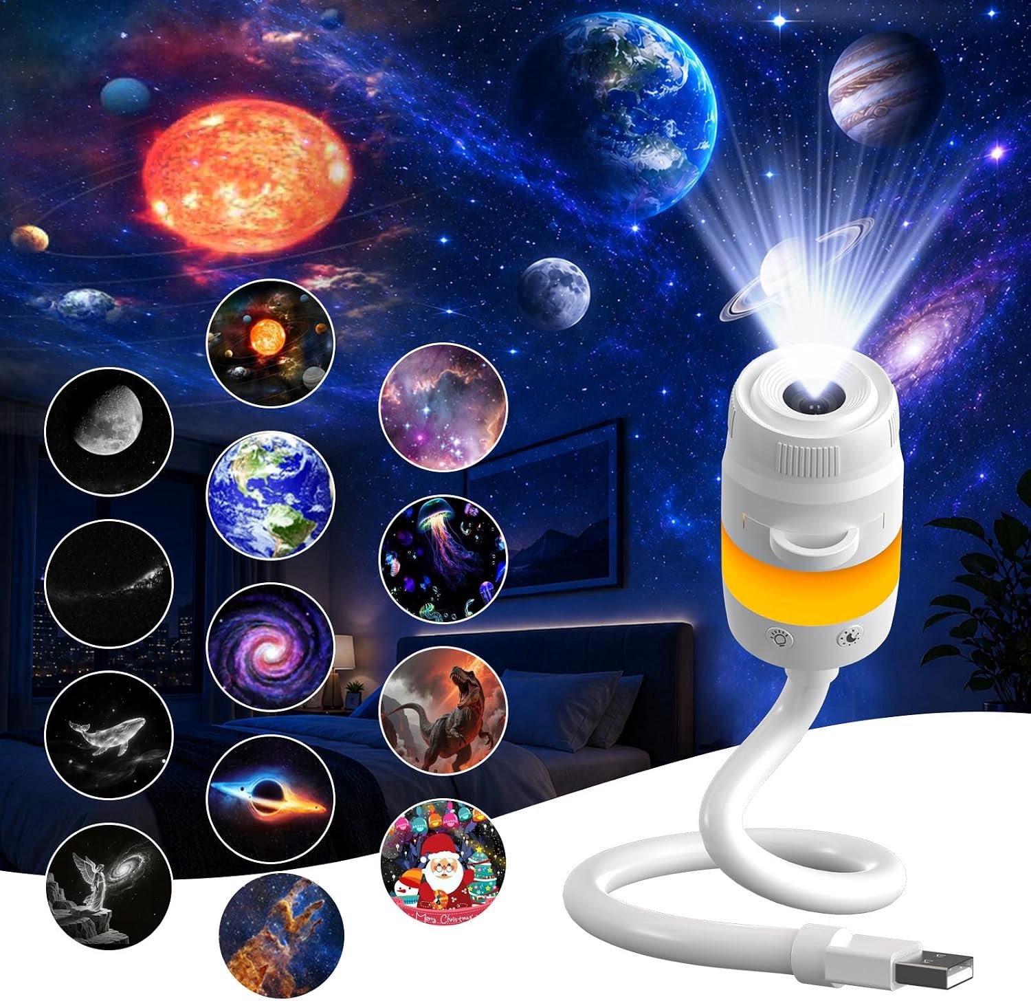 Sterren Projector - Kerstprojector - Galaxy Projector Sterren Nachtlampje - Plug and Play - Sterren Projector met 13 Films - USB Nachtlampje - USB-Sfeerverlichting- Kerst Led-projector - Vakantieprojector - Projectorlamp - TENGYIF®