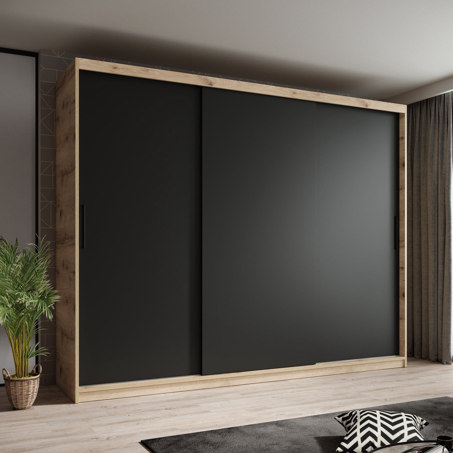 MEUBELLA Kledingkast Luxor - Zwart - Eiken - 250 cm Bruin|Zwart