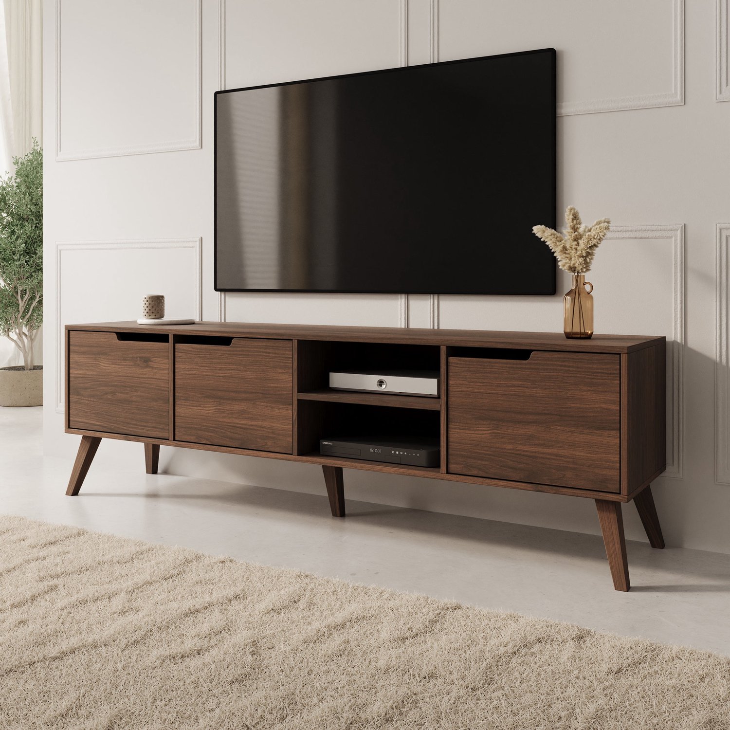 MEUBELLA Nido - TV-Meubel - Donker eikenpatroon - 180x40x55 cm Bruin
