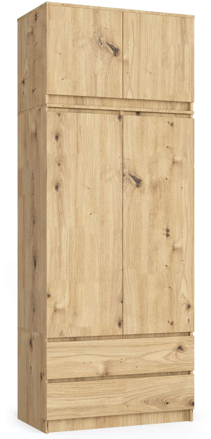 Akord Kledingkast S90 met Opzetkast / Artisan Eiken / 90 cm / 2 Deuren / 2 Laden / 90 x 51 x 234 cm