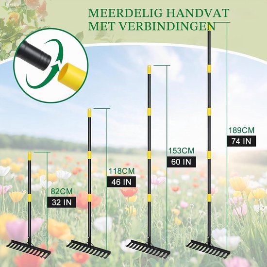 Tuinhark - Metalen - 189 cm - Heavy Duty Hark met 12 Tanden - Voor Tuinieren en Landschapsarchitectuur — afbeelding 5