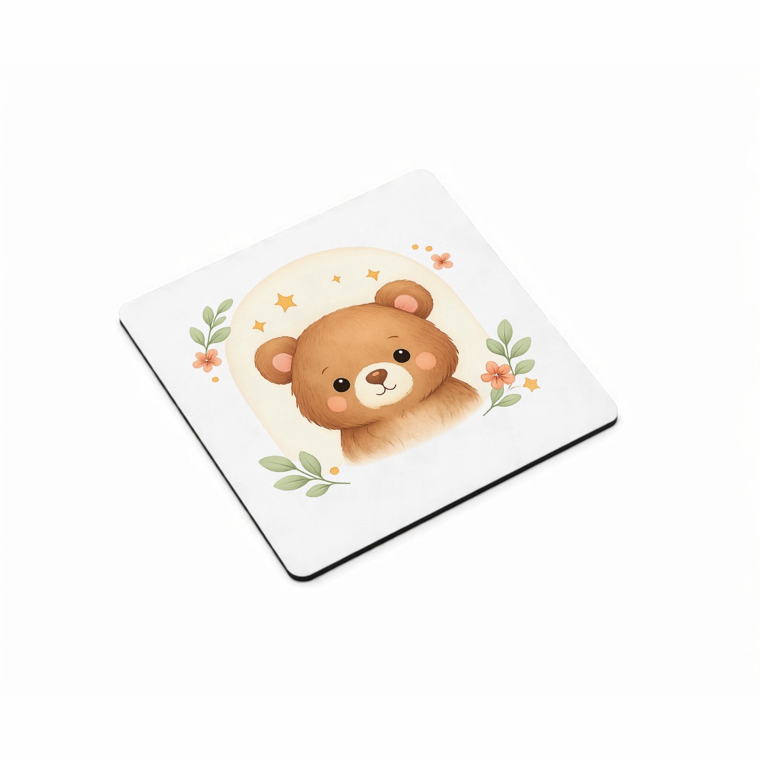 Mr Cadeautjes MDF magnetische fotolijst vierkant 9,5 - design Rustige bosvrienden in zachte boogvormen | cadeau Wit
