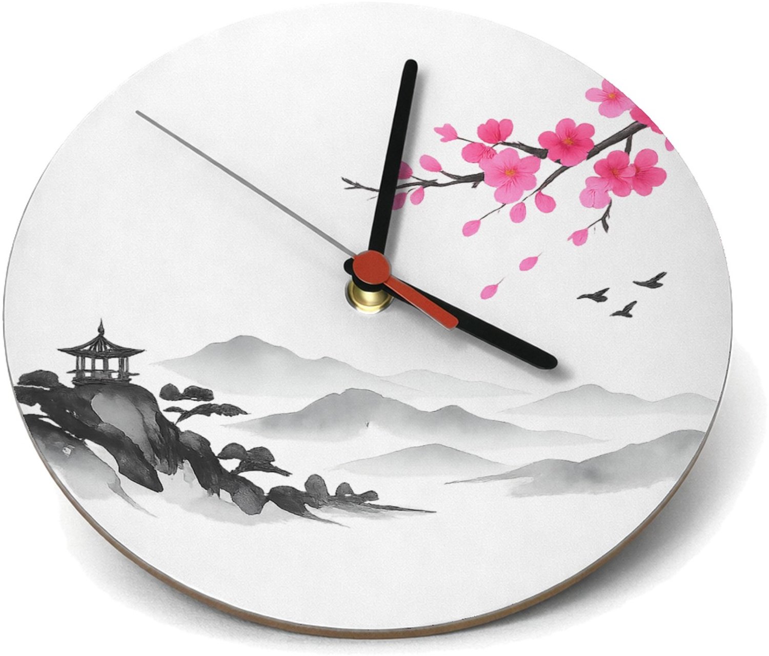 Mr Cadeautjes Klok rond Ø 19 - design Rustige bergsfeer met botanische accentkleur | cadeau Wit
