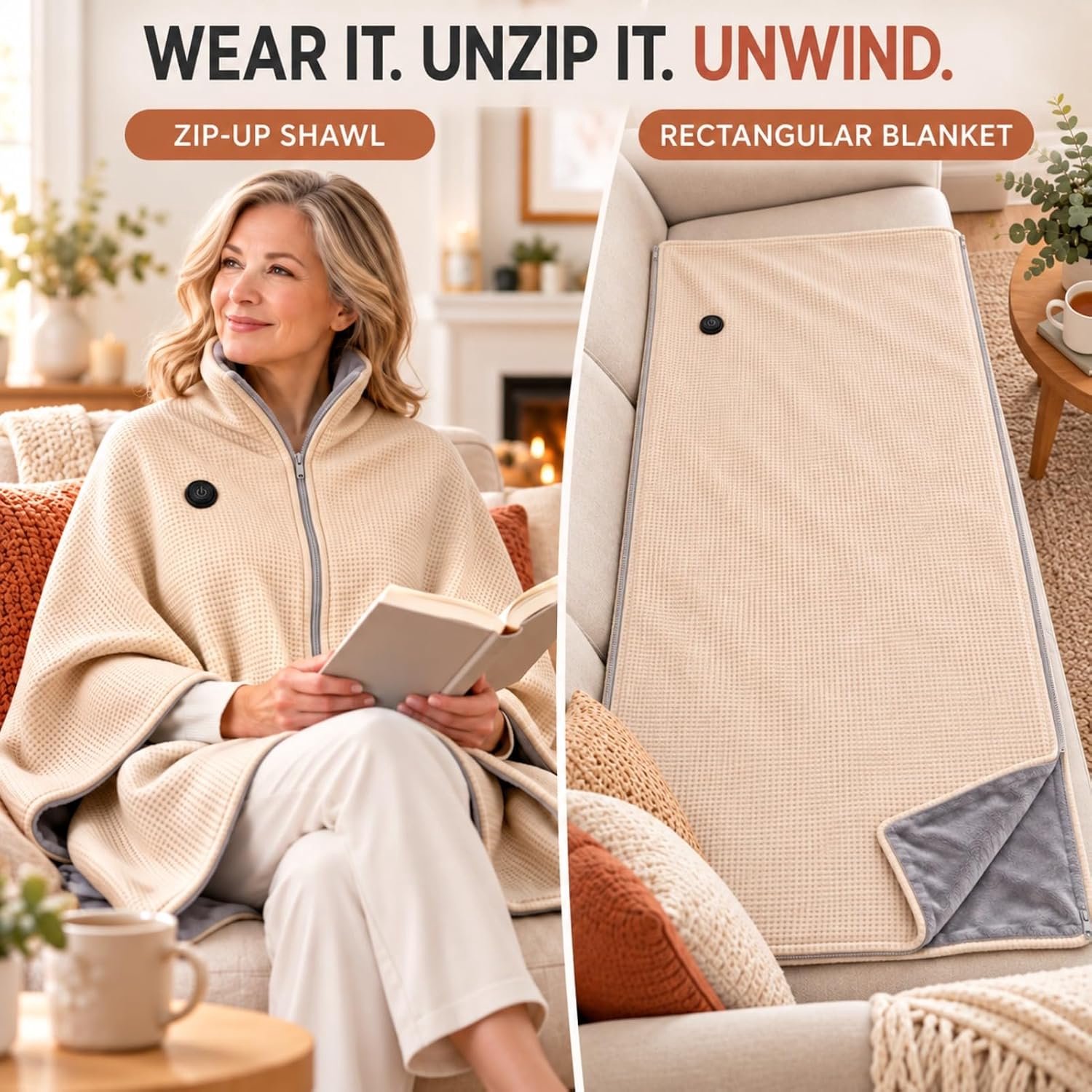 Verwarmde Deken - Elektrische deken - 150x80cm - Dames Verwarmde Schoudermantel - Warmtedeken - 3 Standen - USB-oplaadbaar - Draagbare verwarmde omslagdoek - Snelle warmteafvoer - Voor buiten, thuis – foto 4
