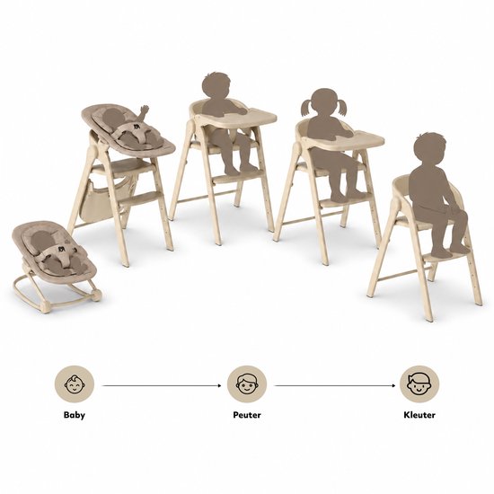 Deryan Kinderstoel met Bouncer - Inklapbare Eetstoel - Cashmere Sand + Bouncer — afbeelding 3