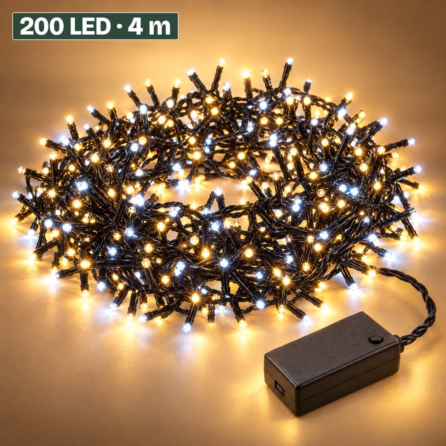 Levano Kerstverlichting op Batterij - Kerstboomverlichting - Kerstversiering - Lichtsnoer - Kerstdecoratie voor Binnen - LED Verlichting - Kerstlampjes - Lichtslinger - Clusterverlichting - 200 LED 4 m - Micro Cluster - Timer - Wit en Warm Wit