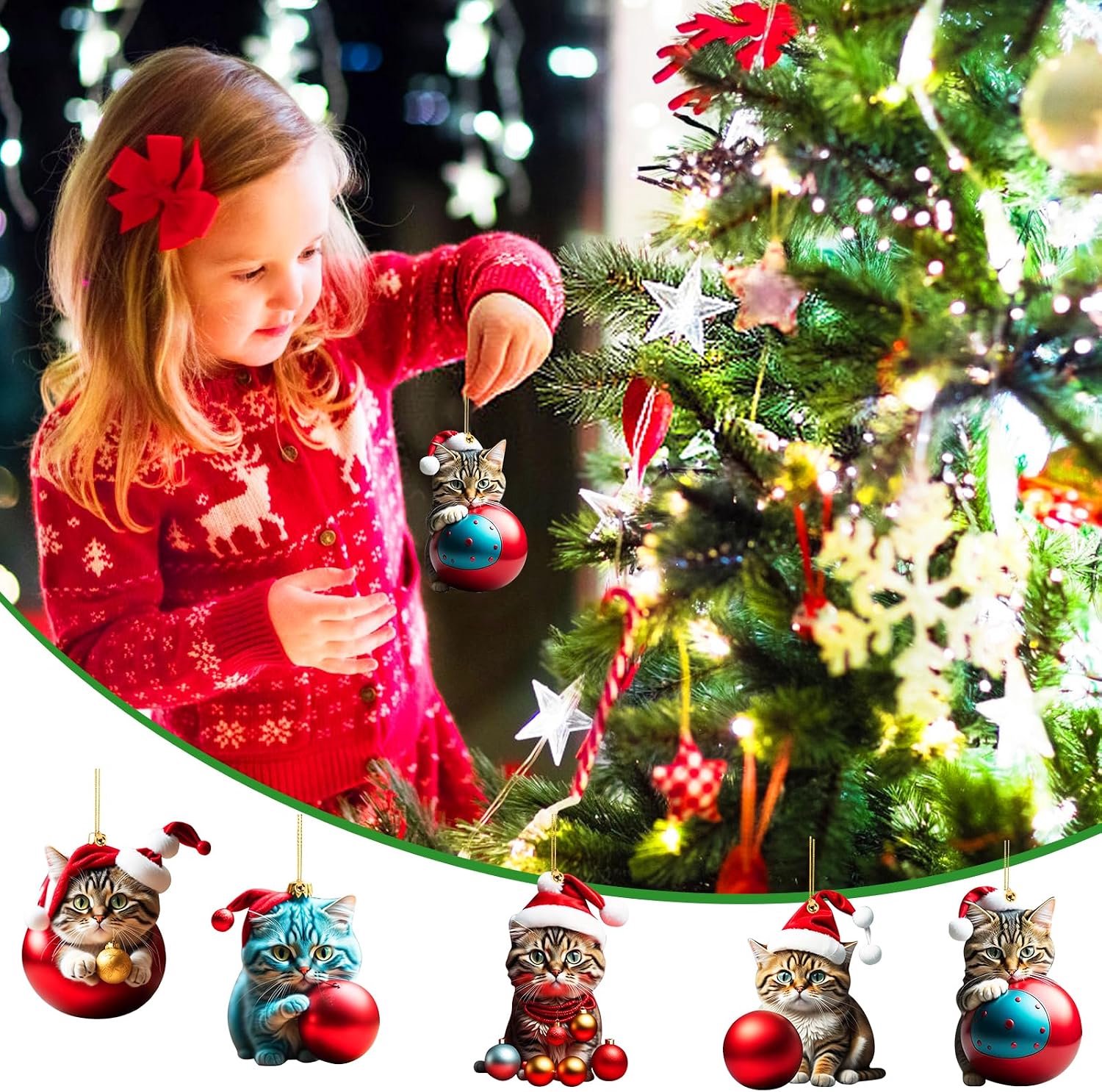 kerstballen katten - 10 stuks - Kersthanger Katten - kerstdecoratie - Kerstballen Kat Set - 2D Acryl Kerstboom Decoratie - kerstdecoratie voor binnen - Katten Kerstornamenten - Schattige Kitten Hangende - Kerstboomversiering - kerst decoraties – foto 7