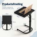 Productafmetingen van zwarte laptoptafel, 43 cm bladbreedte en 70 cm maximale hoogte.