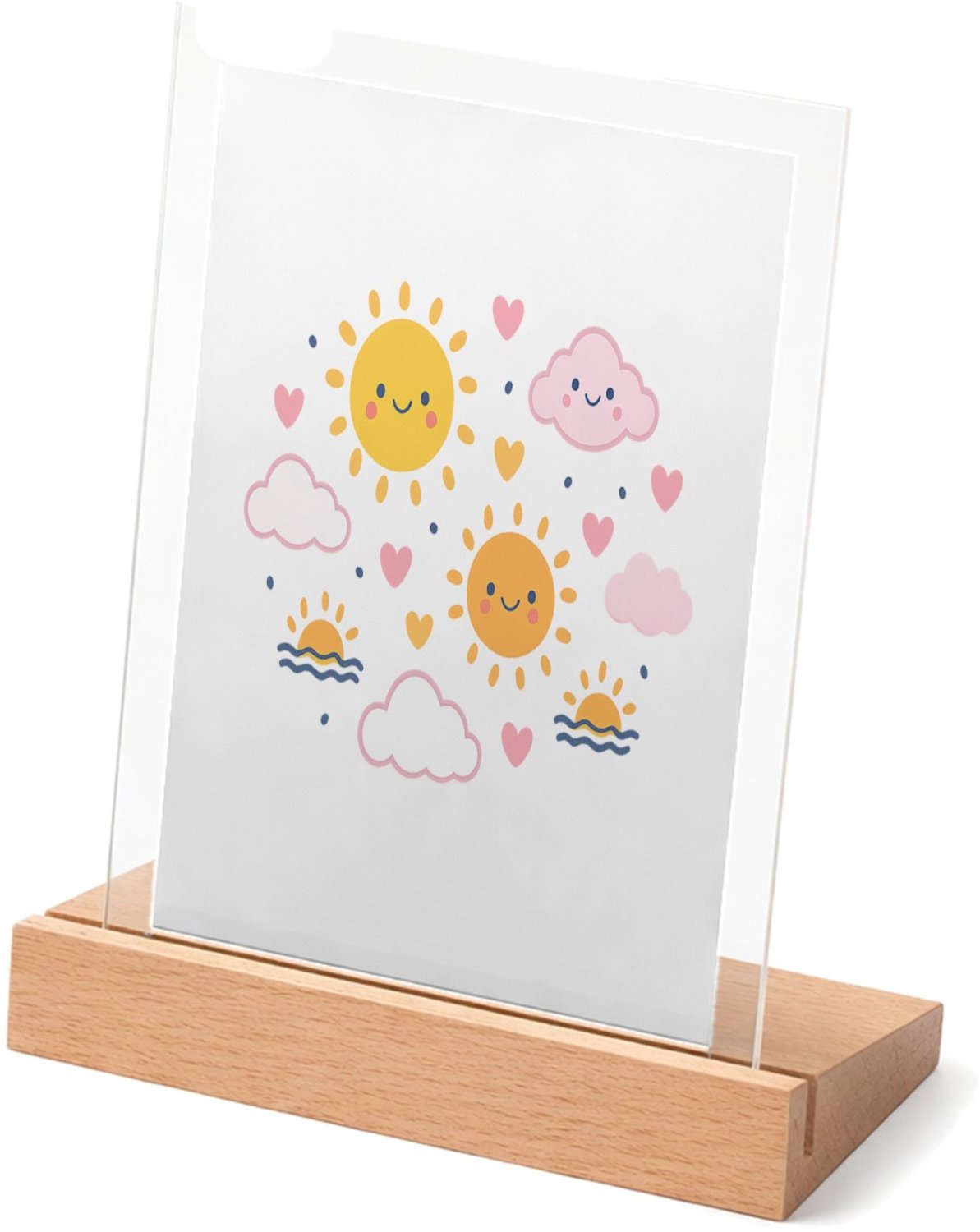 Mr Cadeautjes Glasframe met vaste tekst - design Speelse regendag met vriendelijke weer-icoontjes | cadeau Wit