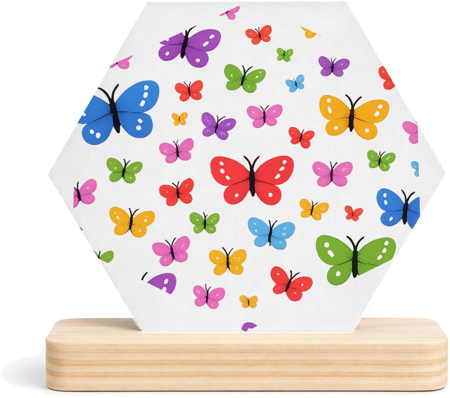 Mr Cadeautjes MDF fotolijst/inleg hexagon 14 x 13 - design Speels herhaalpatroon met kleurrijke vogels en kleine bloese | cadeau Wit