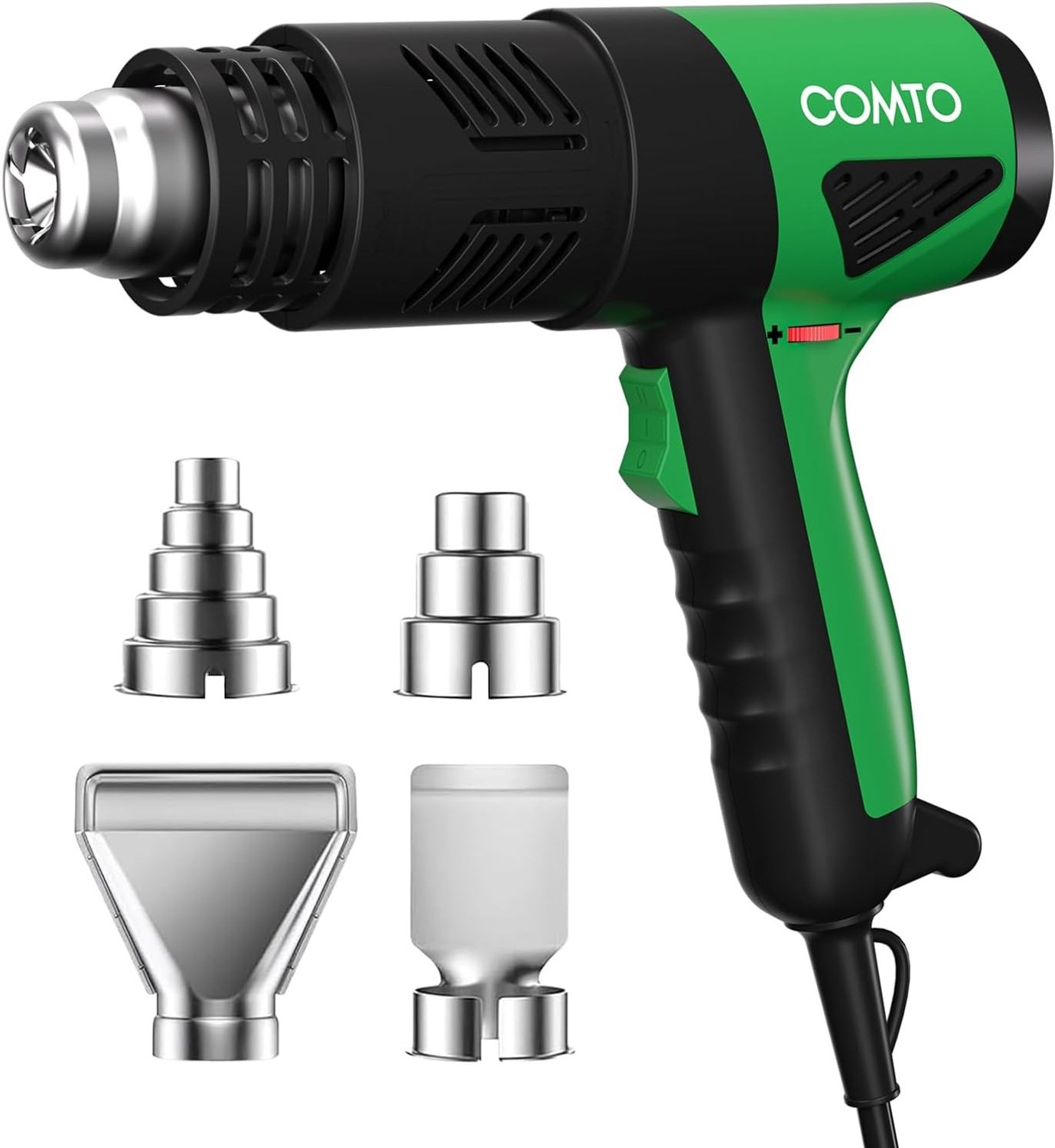 Heteluchtföhn - Groen - 1800 W - Met Oververhittingsbeveiliging en 4 Opzetstukken - Voor Doe-Het-Zelf en Professioneel Gebruik