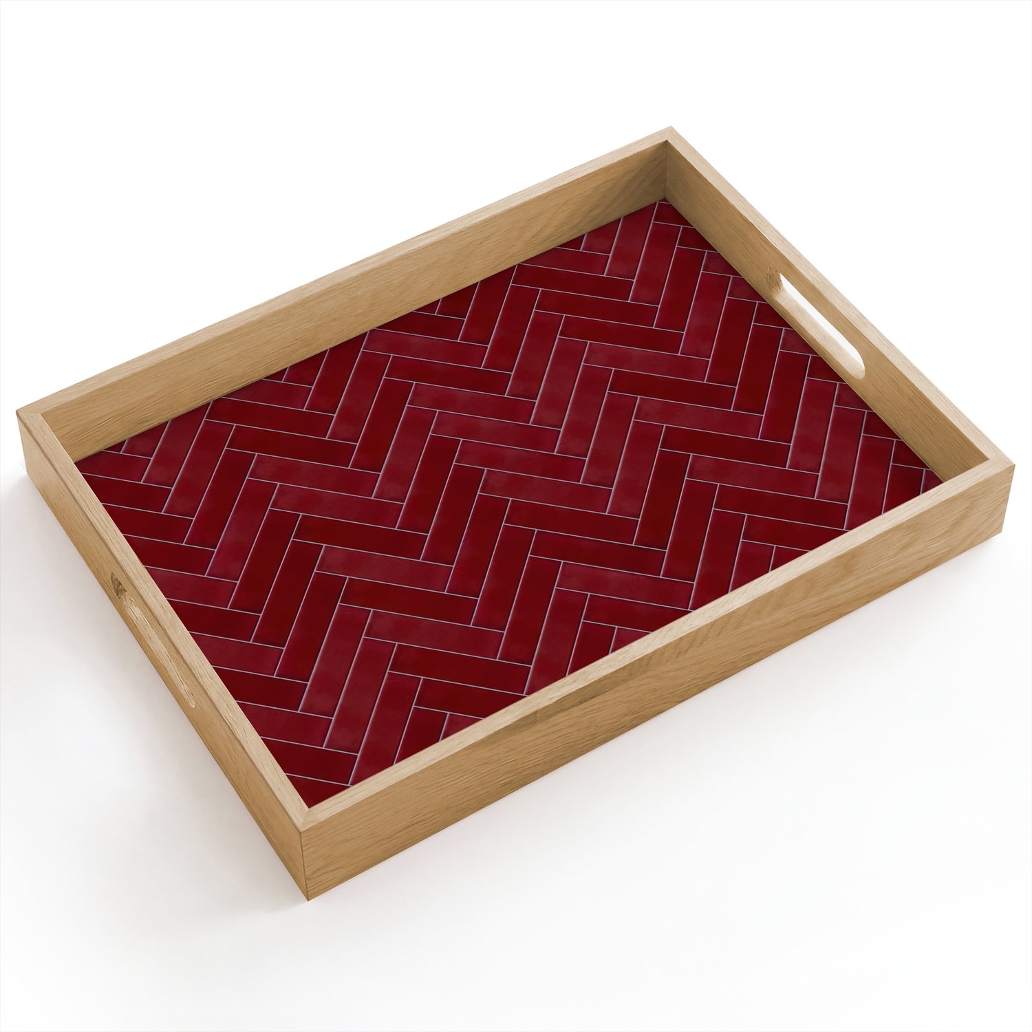 Dienblad hout 40x30 cm - Schootdienblad - Visgraat - Wandtegel - Bordeaux - Rood - Borrelplank rechthoek - Plateau dienbladen