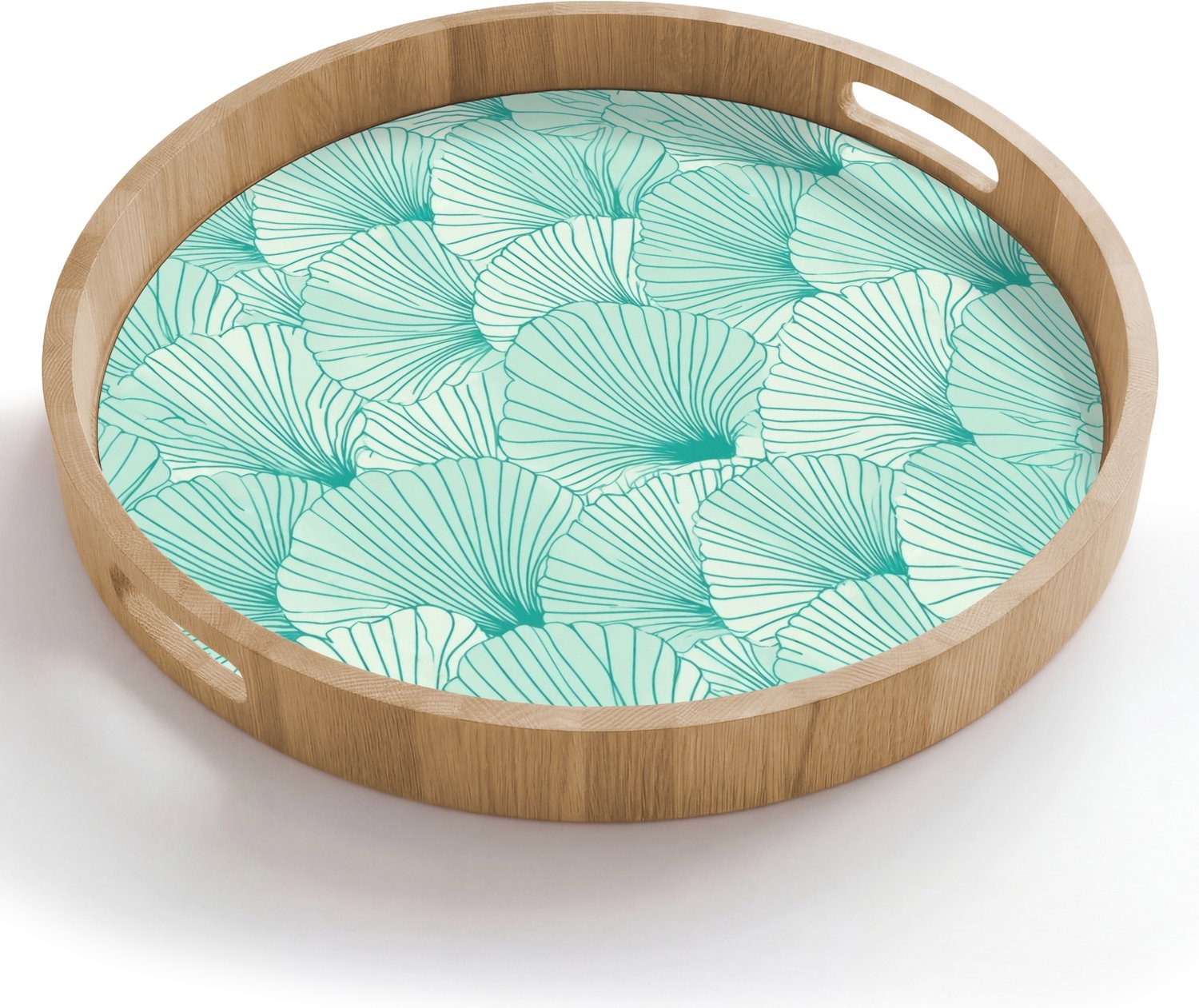 Dienblad rond 50x50 cm - Schootdienblad hout - Groen - Wit - Ginko - Getekend - Textuur - Borrelplank rechthoek - Plateau houten dienbladen