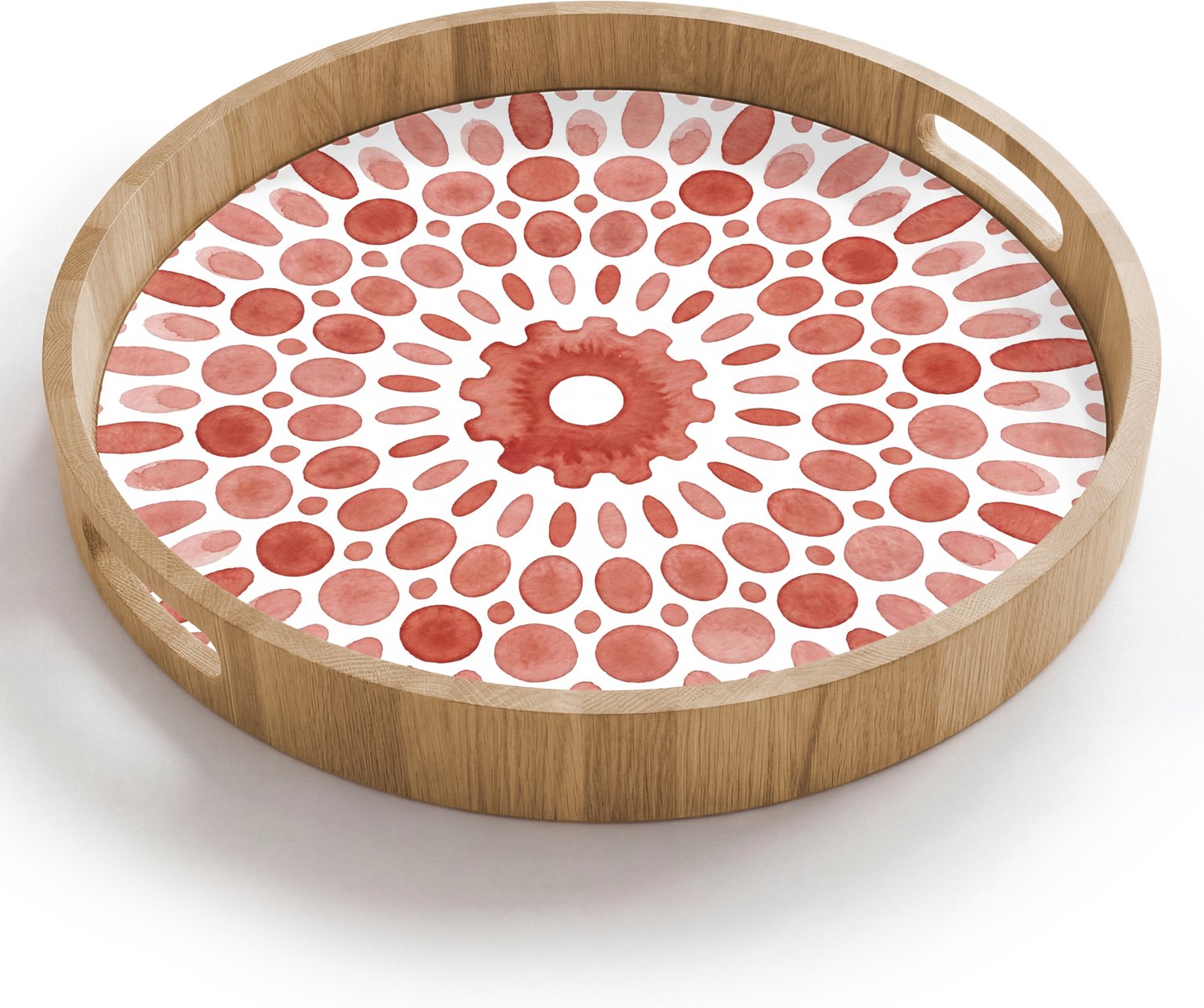 Dienblad rond 40x40 cm - Schootdienblad hout - Patroon - Cirkels - Abstract - Modern - Rood - Borrelplank rechthoek - Plateau houten dienbladen