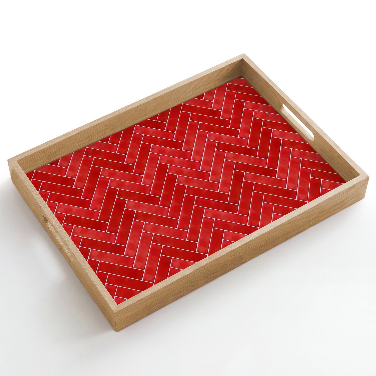 Dienblad hout 50x35 cm - Schootdienblad - Visgraat - Tegel - Rood - Borrelplank rechthoek - Plateau dienbladen