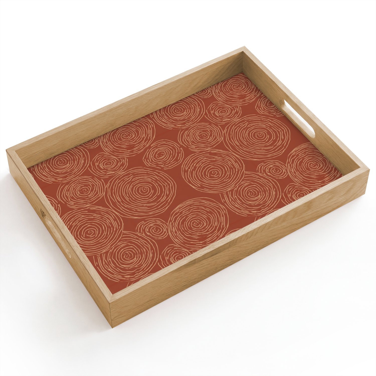Dienblad hout 40x30 cm - Schootdienblad - Cirkels - Abstract - Artistiek - Terracotta - Borrelplank rechthoek - Plateau dienbladen