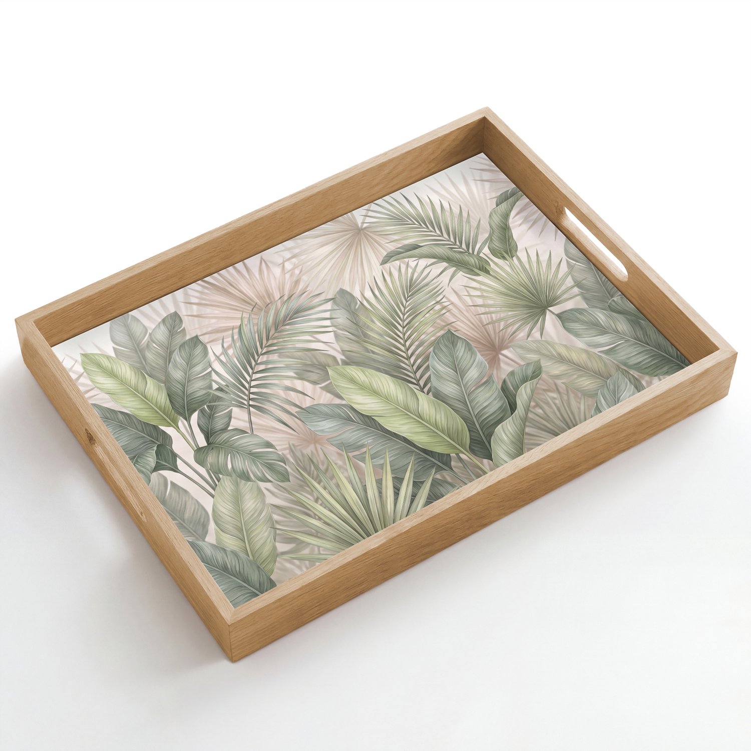 Dienblad hout 50x35 cm - Schootdienblad - Planten - Tropisch - Bladeren - Groen - Natuur - Borrelplank rechthoek - Plateau dienbladen