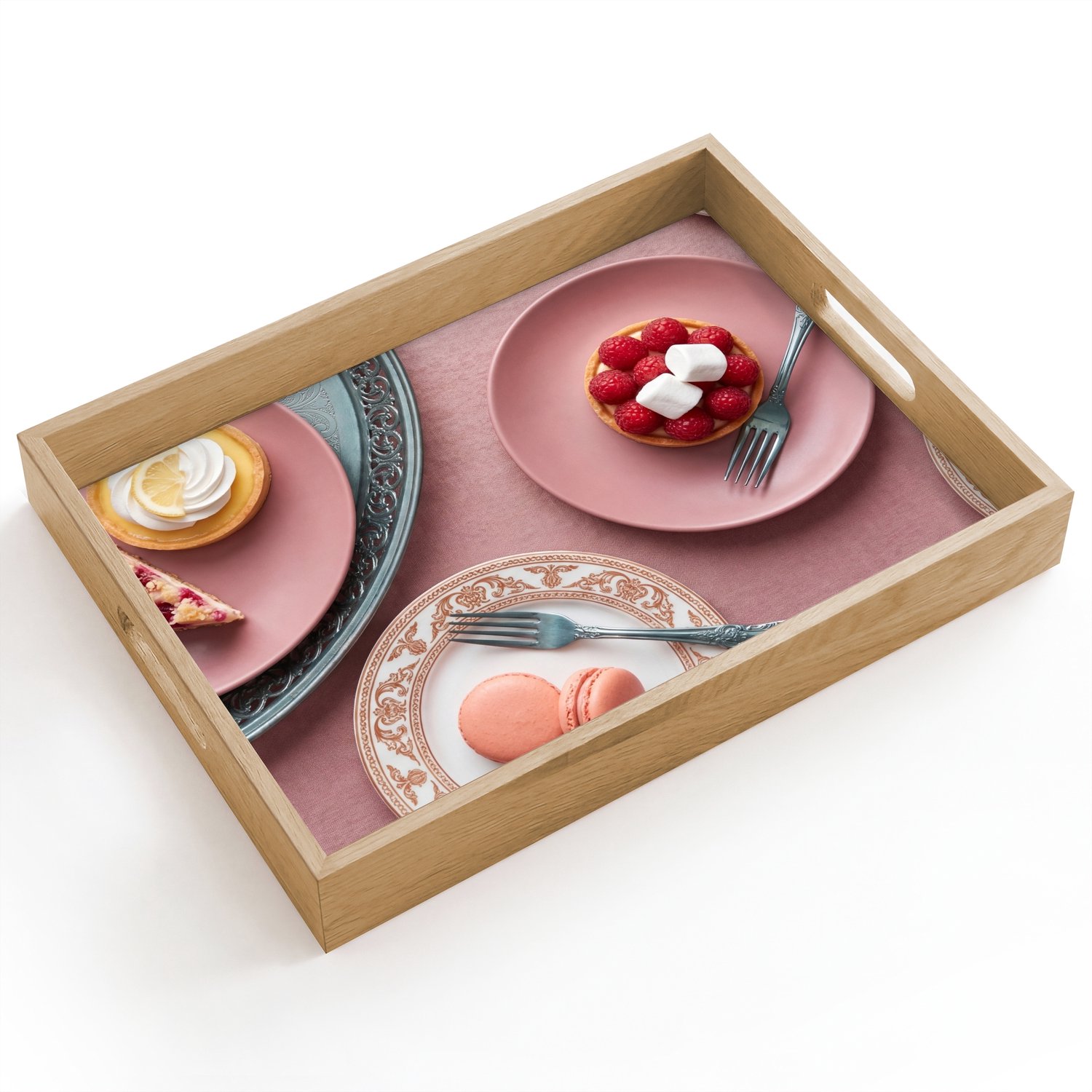 Dienblad hout 40x30 cm - Schootdienblad - Dessert - Taart - Gebak - Zoet - Roze - Borrelplank rechthoek - Plateau dienbladen