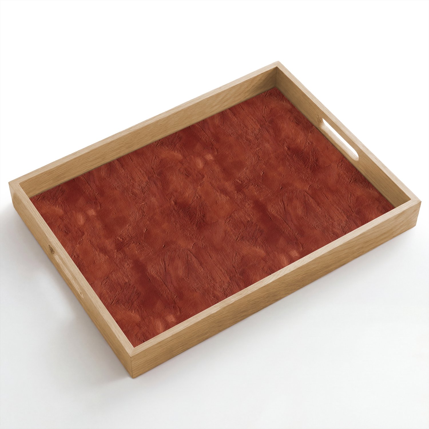 Dienblad hout 50x35 cm - Schootdienblad - Stucwerk - Textuur - Terracotta - Borrelplank rechthoek - Plateau dienbladen