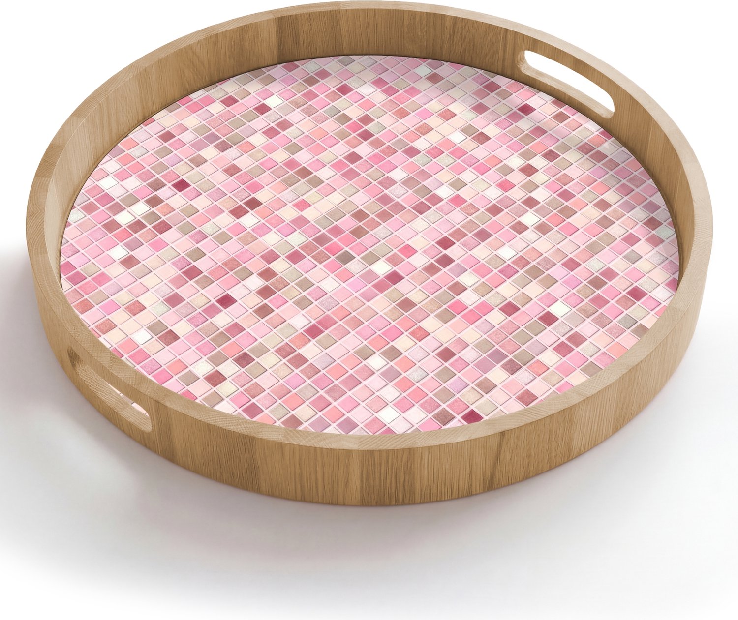 Dienblad rond 50x50 cm - Schootdienblad hout - Mozaïek - Patroon - Roze - Borrelplank rechthoek - Plateau houten dienbladen