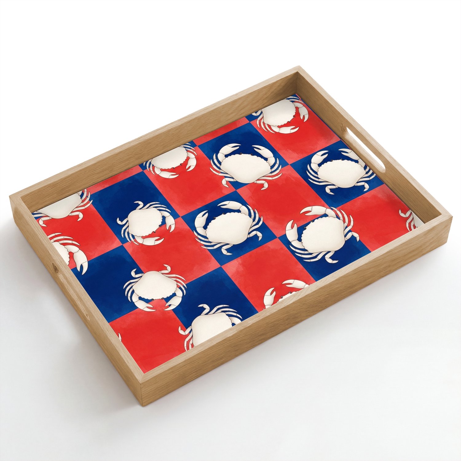 Dienblad hout 50x35 cm - Schootdienblad - Patroon - Zeeleven - Rood - Blauw - Abstract - Borrelplank rechthoek - Plateau dienbladen