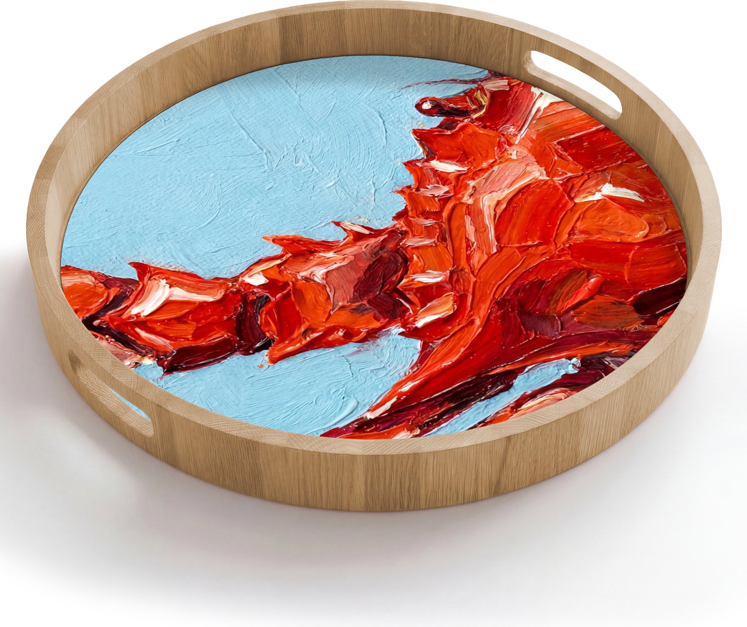 Dienblad rond 50x50 cm - Schootdienblad hout - Krab - Zee - Dieren - Abstract - Rood - Borrelplank rechthoek - Plateau houten dienbladen