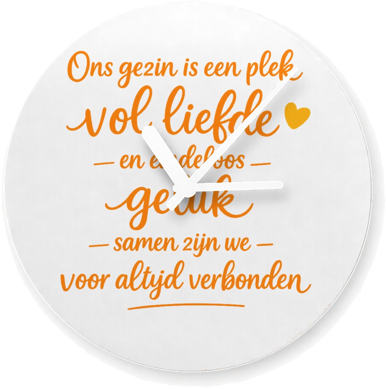 Mr Cadeautjes Glazen klok Ø 20 - design Een warme familie-quote in handgeschreven stijl met een klei | cadeau Wit