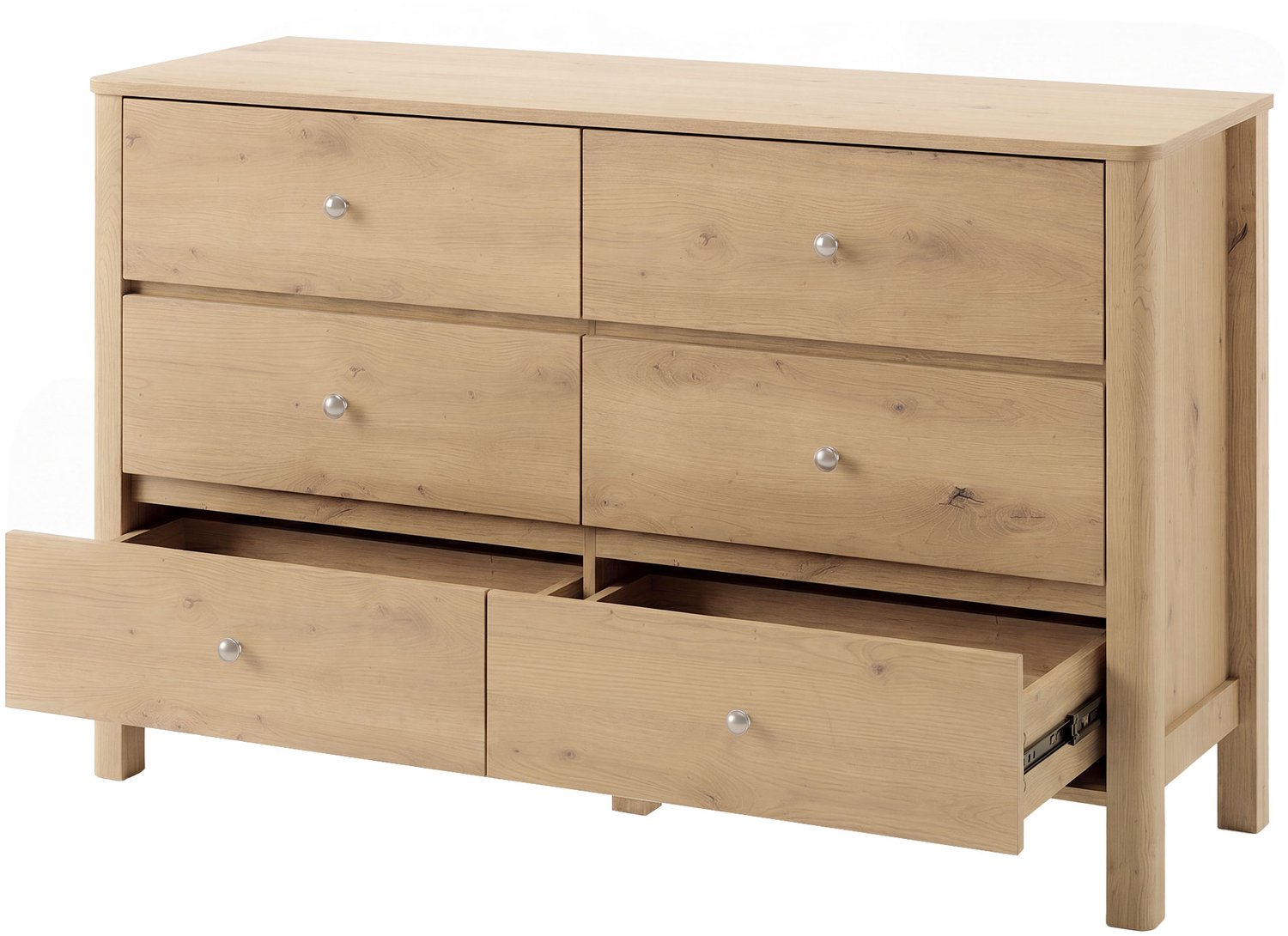 Ropilly Ladekast met 6 lades - 120 x 40 x 80 cm - Met metalen ladegeleiders - Eikenkleur en metalen handgrepen - Voor woonkamer, eetkamer of slaapkamer